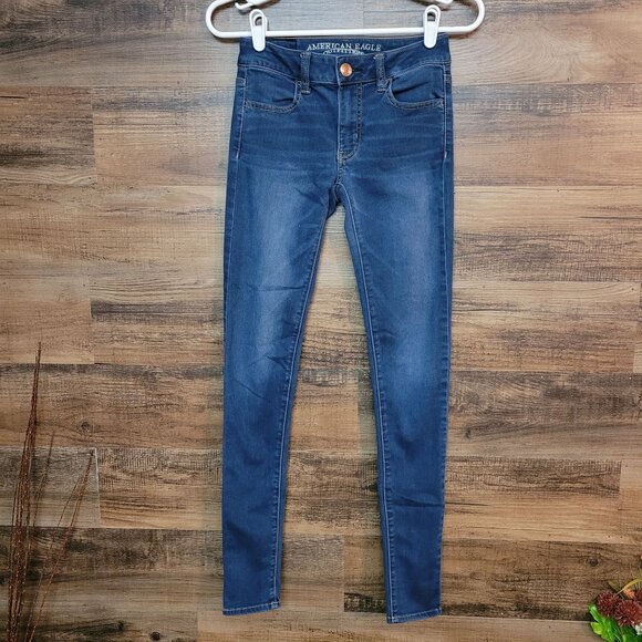 American Eagle Jeans 0 L Super Super Stretch Jegging Low Rise Medium Dark - Picture 1 of 11